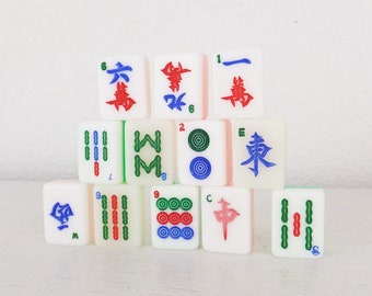 Vintage Mahjong Plättchen Kunststoff Acryl Dutzend Spielfliesen Grün Rosa Weiß Chinesische Mah Jong Würfel Stücke Gruppe 12 Spielteile Schmuck