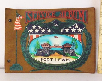 Vintage US Army Fort Lewis Service Album Leather Photo Album Vintage Autograph Album Leather Album Military Service Memorabilia Militaria