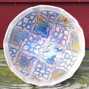Vintage Yingling Pottery Bowl: Ornate Floral Relief Glaze, Blue Brown Decor