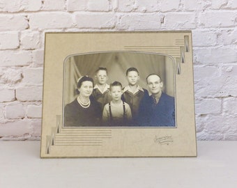 1950's Family Portrait Photograph Original Cardstock Paper Frame Holder Strathman Photography Studio Pocahontas Iowa Photo Prop Vintage 50's