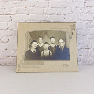 1950's Family Portrait Photograph Original Cardstock Paper Frame Holder Strathman Photography Studio Pocahontas Iowa Photo Prop Vintage 50's