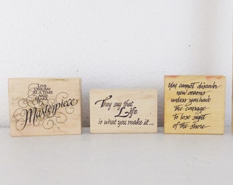 Inspirational Life Quotes Rubber Stamps Wooden Block Mounted Stamps Vtg 90's Life is What you make it live one day at a time card making