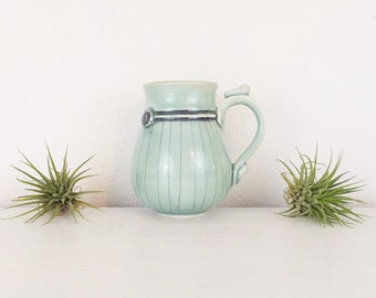 Celadon Green Art Pottery Mug Whimsical Mug Gift for Tea Lover Gift for Coffee Lover Gift Mug Light Green Crackle Glazed Large Mug Cup