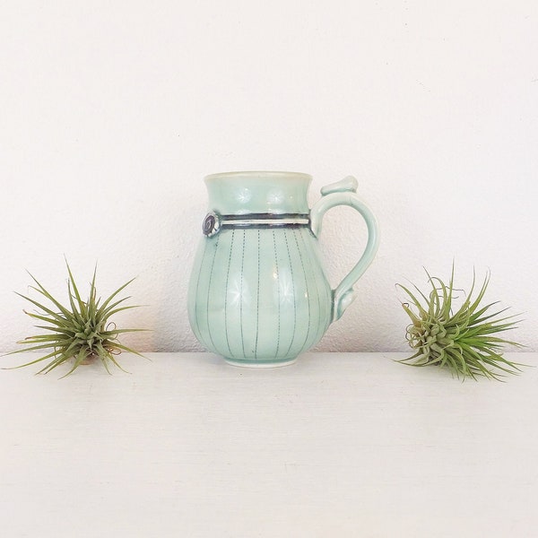 Celadon Green Art Pottery Mug Whimsical Mug Gift for Tea Lover Gift for Coffee Lover Gift Mug Light Green Crackle Glazed Large Mug Cup