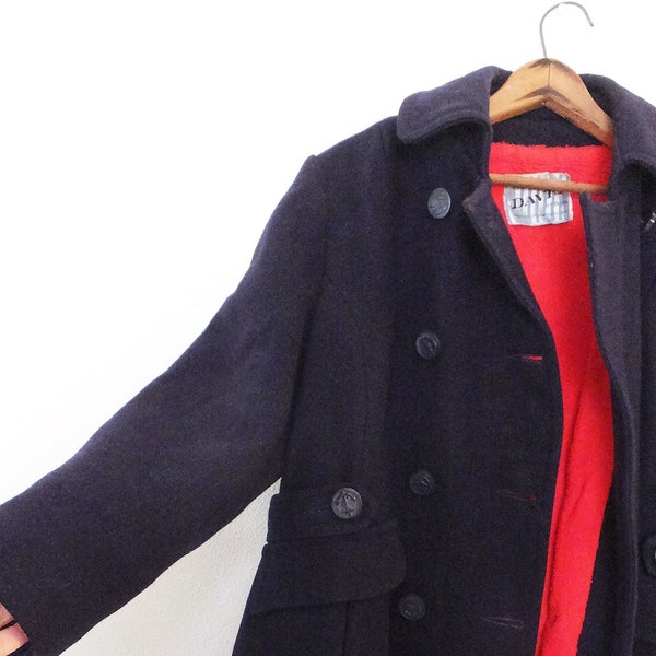 Navy Wool Pea Coat Womens Size Large Peacoat Vintage 1960's Navy Coat with Anchor Buttons Styled by David of Boston for Jonathan Logan