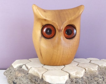 Myrtle Wood Owl Figurine Wooden Owl 1970's Owl Collection Brown Decor Myrtlewood Owl Sculpture Gift for Owl Lover Bird Lover Office Decor