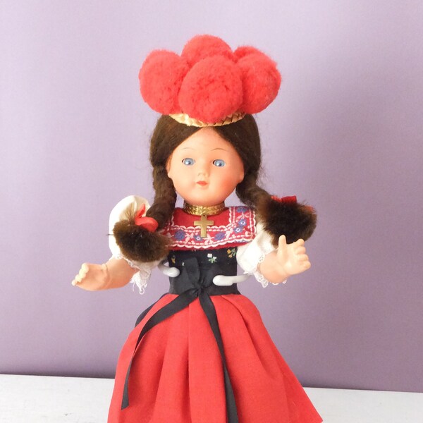 German Doll Folk Doll Folk Clothing Traditional Bavarian Doll in Costume Bavaria Doll Vintage Doll Red Doll of the World Folkloric Doll