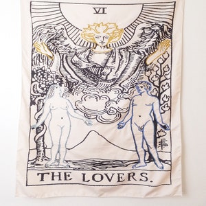 Arazzo da parete ricamato con arazzo per amanti dei tarocchi, arazzo da parete boho, decorazione da parete per camera da letto, poster di carte dei tarocchi per la casa boho, gemelli, zodiaco