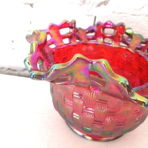 Vintage Fenton Amberina Carnival Glasskål, Filigran Spetskant