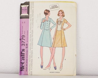 Vintage McCalls 3779 Sewing Pattern 1970s Womens Dress Pattern Retro Womens size 12 with a 1930s, 1940s Style UNCUT Pattern