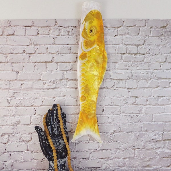 Yellow Gold Koi Fish Windsock Flag Japanese Boys Day Flag Carp Fish Traditional Japanese Carp Flag Asian Decor Koi Nobori Windsock Koinobori