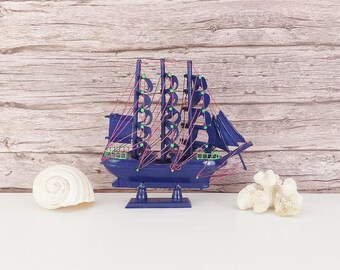 Neon Nautical Ship Painted Model Ship Blacklight Decor Miniature Ship Model Tiki Bar Decor Tiki Ship Psychedelic Nautical Ship Figurine