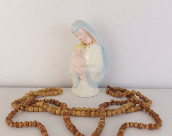 Vintage Madonna and Baby Jesus Figurine Mother Mary Figurine Goddess Deity Compassion Sculpture Pastel Mother & Child Figurine Christian