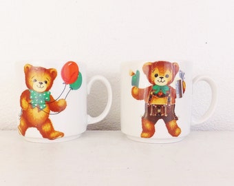 Teddybär Becher Paar Tassen Kinderbecher Kinderbecher Kindergeschirr Bärentassen Reutter Porzellanbecher Bärenballons Vintage Bavarian Mug