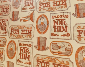 Vintage 1960's "For Him" Wrapping Paper For Men Gift Wrap Vtg 60's 70's Decorative Paper Gift for Men Father's Day Paper Vtg Packaging