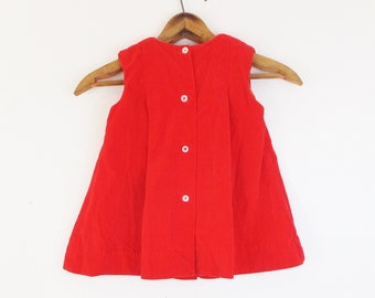 Little Girl's Red Velvet Dress Girls Size 3 Cotton Velvet Dress Pleated Trapeze Dress Swing Dress Mid Century Girl's 3T Toddler Dress