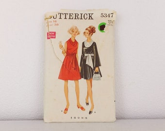 UNCUT Vtg Butterick Pattern 5347 Dress Pattern Women's Size 16 Bust 38 Cowl Neck Mid Century Dress Bell Sleeves 1950'S 1960's Cocktail Dress