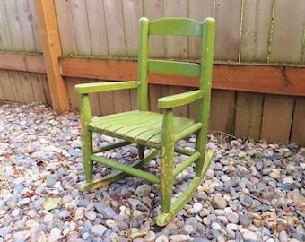 Vintage Green Children's Rocking Chair Nursery Rocking Chair Toddler Green Chair Rocker Gift for Child Nursery Decor Rustic Cottage Decor