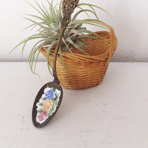 Enameled Rose Spoon Decorative Metal Spoon with Hand Painted Roses Sugar Spoon Serving Spoon Decor Floral Decor Cottage Core Home