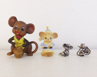 Cute Vintage Mice Figurines Mouse Collection Animal Figurines Miniature Pewter Mice Pewter Mouse Vtg 1960's 1970's Collectible Mouse Mice