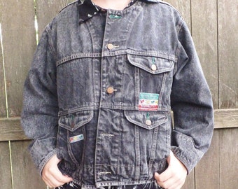 Vintage 1980's New Wave Code Bleu Jean Jacket Size M Distressed Black Denim Jacket Vtg 1990's Jacket Oversize Fit Jacket Acid Wash Jacket