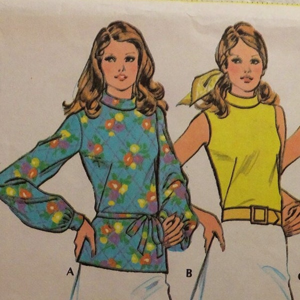 Brady Bunch Top Vtg McCall's Blouse Pattern 70's Top Pattern 3550 Pullover Blouse Casual Semi Fitted Blouse Womens Size 12 Bust 34 Medium