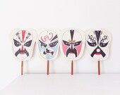 Kabuki Mask Fan Collection for Wall Hanging and Display Vintage Japanese Decor Asian Face Mask Asian Decor Eclectic Decorative Fan Mask