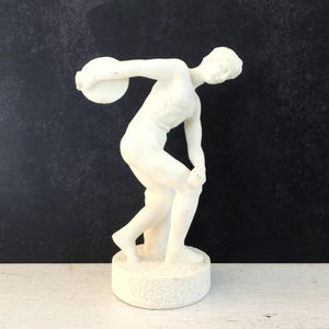 Discobolus Statue: White Porcelain Greek Athlete Figurine