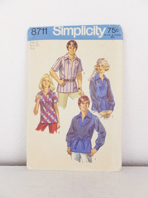 Vintage 1970's Retro Shirt Pattern Simplicity 8711 for | Etsy