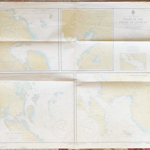 Karte von British Columbia Kanada Karte Straße von Georgia Karte MarineWissenschaften Zweig Vintage Topographische Karte Nautische Dekor Strand Home Decor