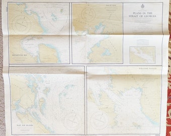 Map of British Columbia Canada Map Strait of Georgia Map Marine Sciences Branch Vintage Topographical Map Nautical Decor Beach Home Decor