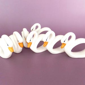 Vintage Ceramic Swan Napkin Rings - Set of 7 - 1980s Goose Decor