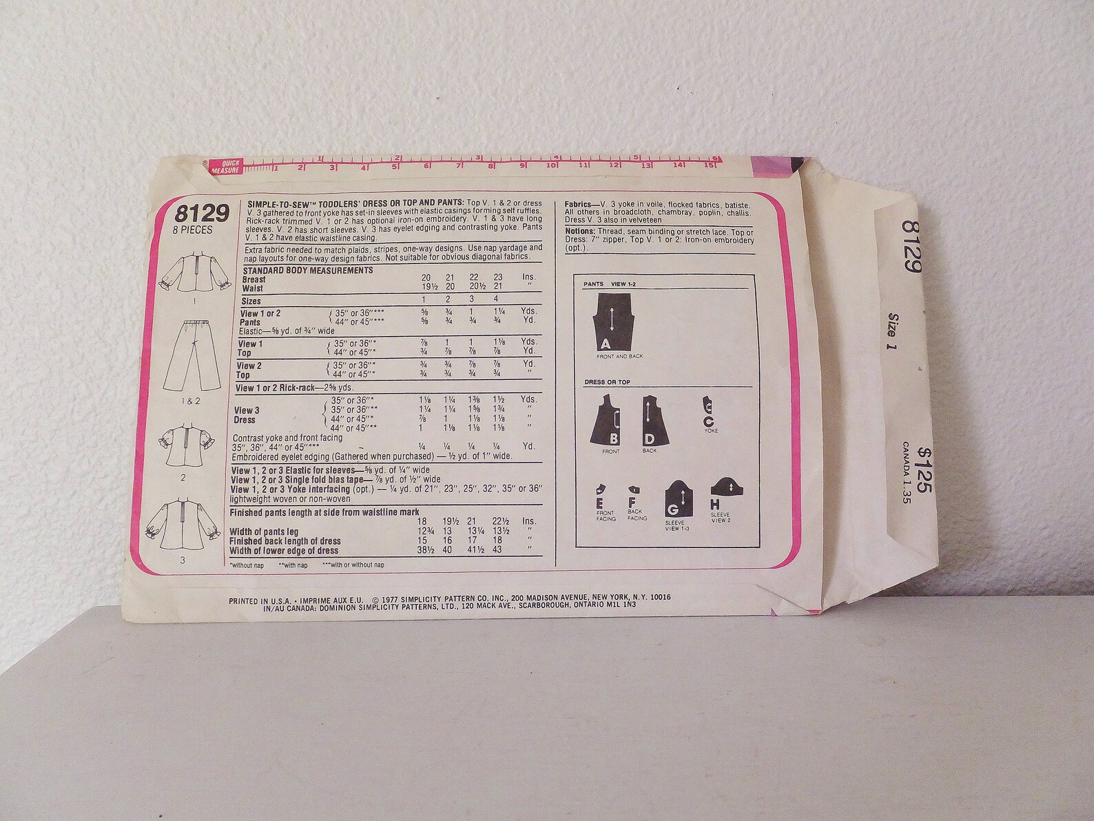 Vintage Simplicity 8129 Sewing Pattern Toddler Child Size 1 Etsy