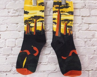 Baobob Sunset Socks African Landscape Socks Snake Socks Baobob Tree Socks Nature Lover Gift for Friend Socks Size 9-11 Golden Hour Socks