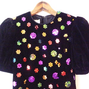 Vintage Jessica McClintock Velvet Party Dress: 1980s Sequin Polka Dot, Size 6