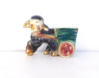 Vintage Lamb Cart Planter: 1950s Ceramic Nursery Decor