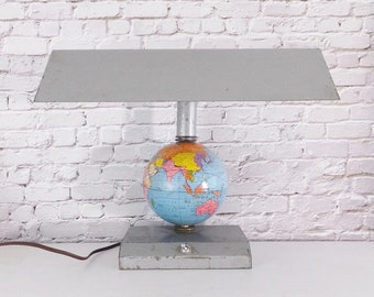 Industrial Globe Lamp Vintage Science Children's Bedroom Globe Desk Lamp 1950's Industrial Lamp Metal Office Work Lamp Kitsch Earth Globe