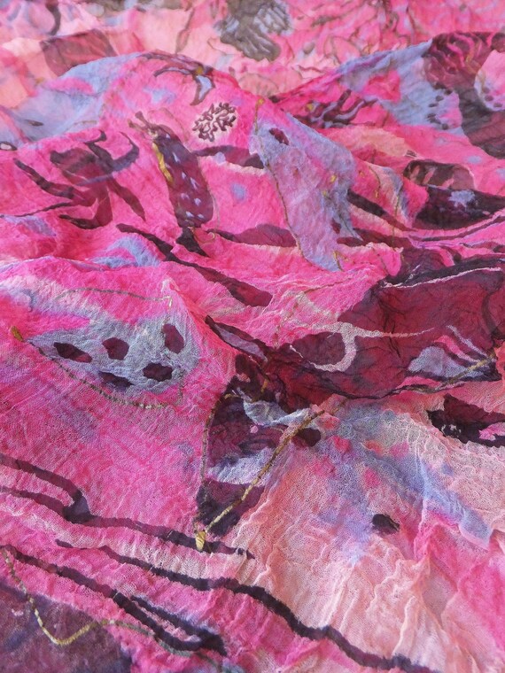 Pink Silk Scarf Vintage 1960's Bright Pink Scarf … - image 6