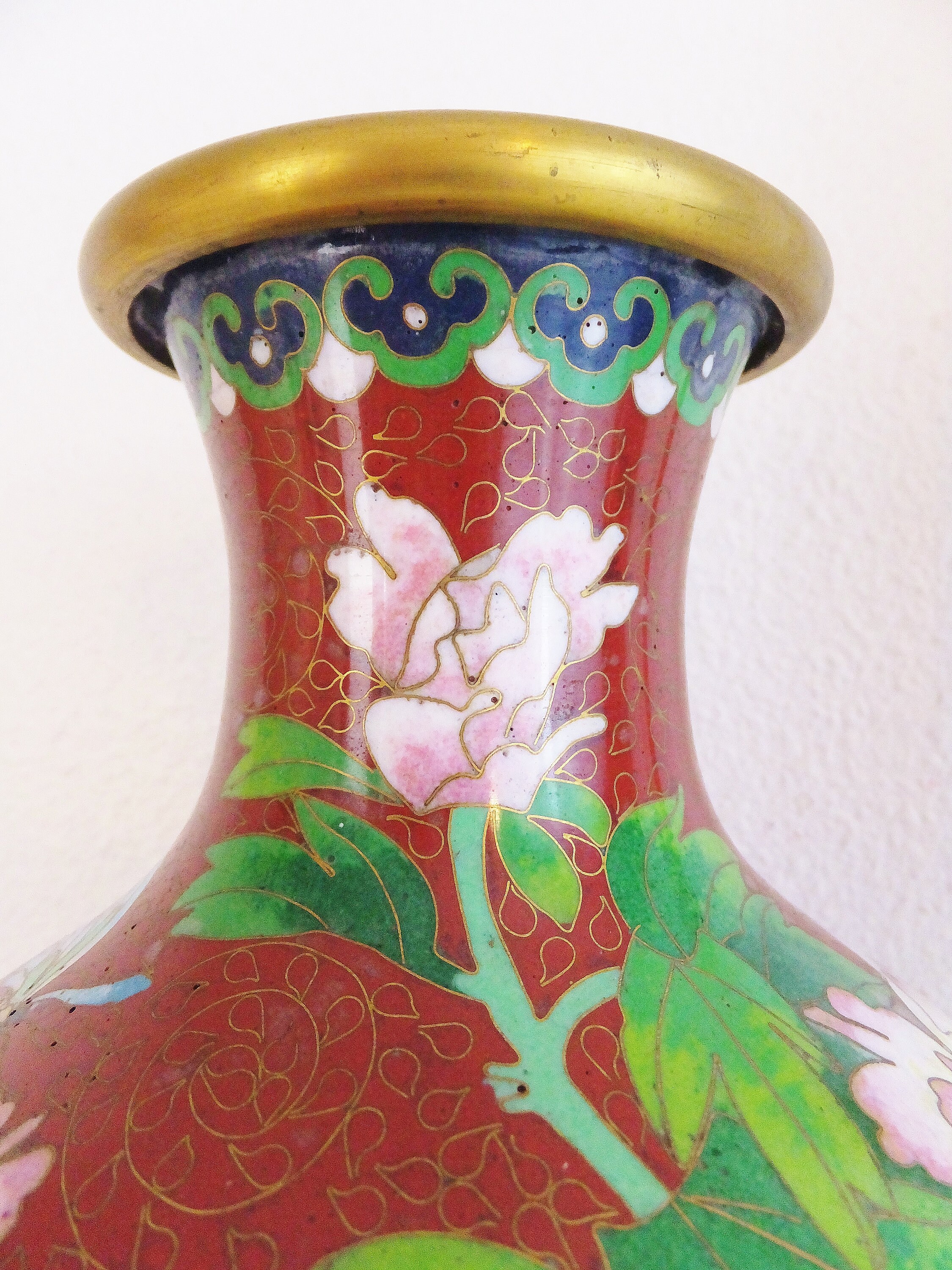 Floral Chinese Cloisonne Vase Gold & Red Enamel Vase Asian Etsy