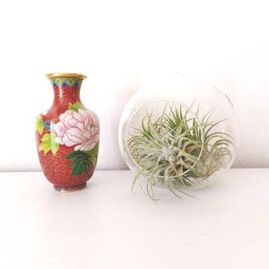 Red Cloisonne Vase Gold & Red Enamel Vase Asian Peony Vase Chinoiserie Vase Vintage Asian Decor Beautiful Small Floral Chinese Vase