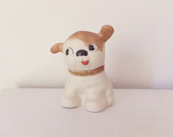 Cute Doggy Figurine Hand Painted Porcelain Ceramic Puppy Sculpture Cartoon Dog Figurine Fido Knick Knack Gift for Dog Lover Vintage 1980's