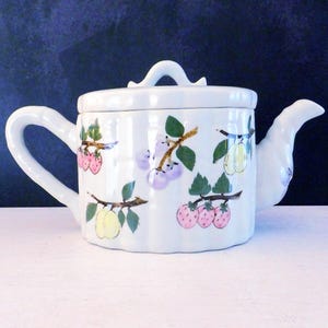 Hand-Painted Ceramic Fruit Teapot: 16oz Pastel Botanical Tea Party Decor