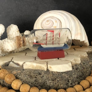 Mini Ship in a Bottle Miniature 1:12 Ship in Bottle Beach House Decor Adventurer Decor Small Ship Boat in Bottle Red and Blue Mini Decor image 1