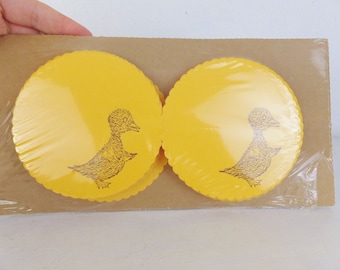 Deadstock Lot of Vintage Paper Drink Coasters in Goldenrod Yellow Chicks or Duck Illustration Ugly Duckling Baby Shower Decor Paper Coaster