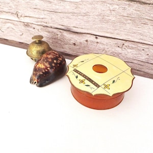 1940&#39;s Powder Box Vanity Decor Vintage Celluloid Plastic Box Cosmetic Box Vanity Storage Box Amber Celluloid Pearlescent Box