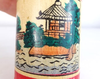 Vintage Hand-Painted Kokeshi Doll Candleholder: Japanese Folk Art Decor