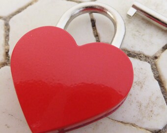 赤いハートの南京錠、鍵付き恋人用錠前 - Etsy 日本