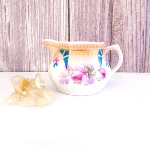 Vintage Art Deco Creamer: German Pink Floral Cottagecore Pitcher