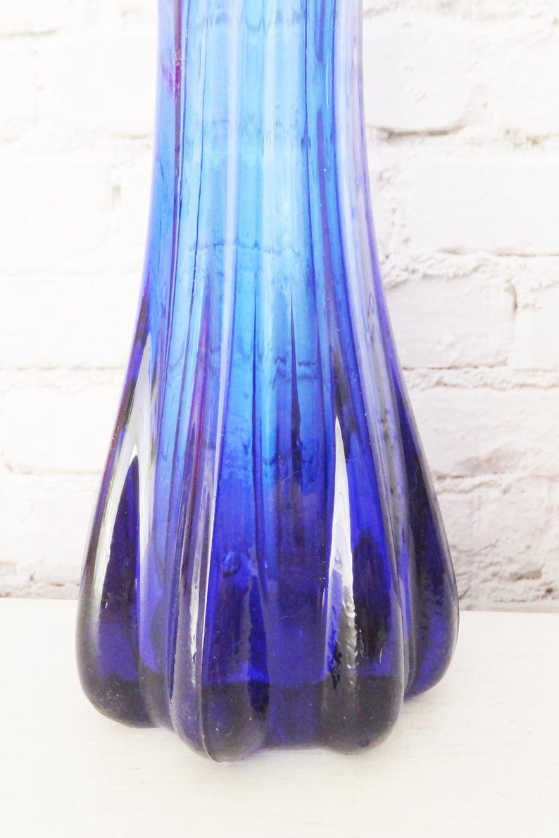 Vintage Cobalt Blue Art Glass Vase, Mid Century Modern, 9" Swung Vase ...
