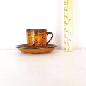 Antique Royal Doulton Tea Cup & Saucer: Brown Crackle Glaze, Hand-Painted Winter Scene